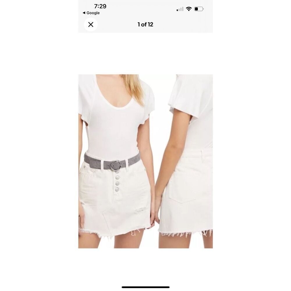 Free People Destroyed Denim Jean Mini Button Fly Skirt We the Free Cream 29